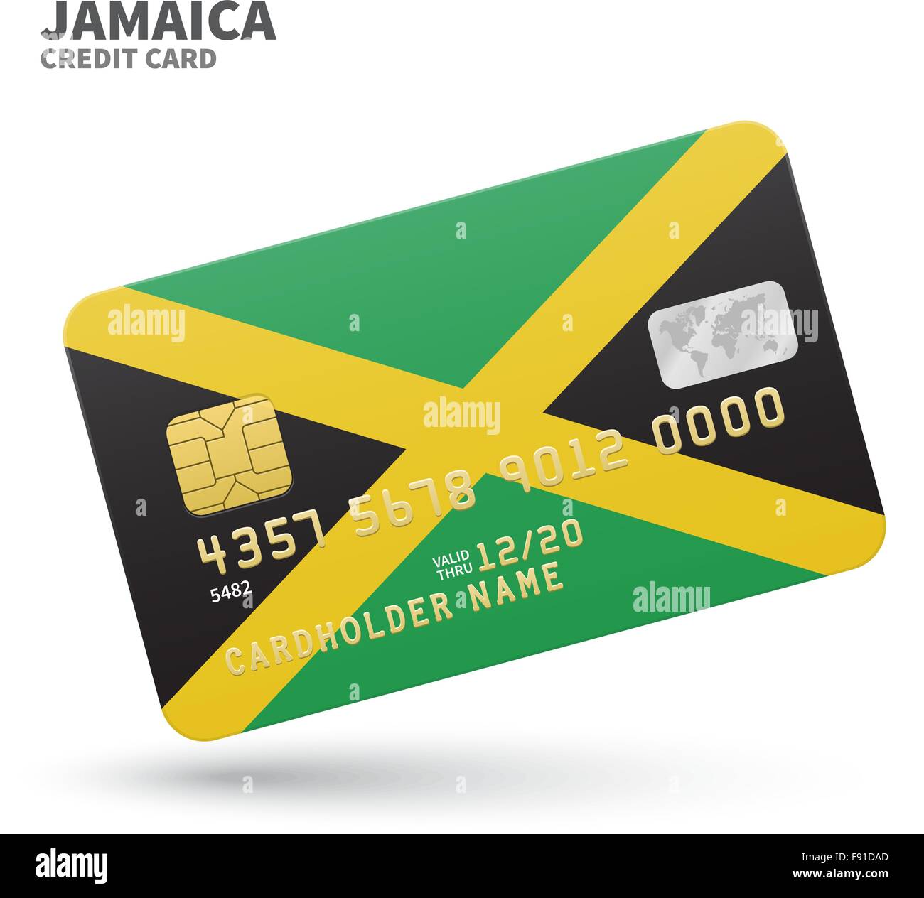 Credit card with Jamaica flag background for bank, presentations and