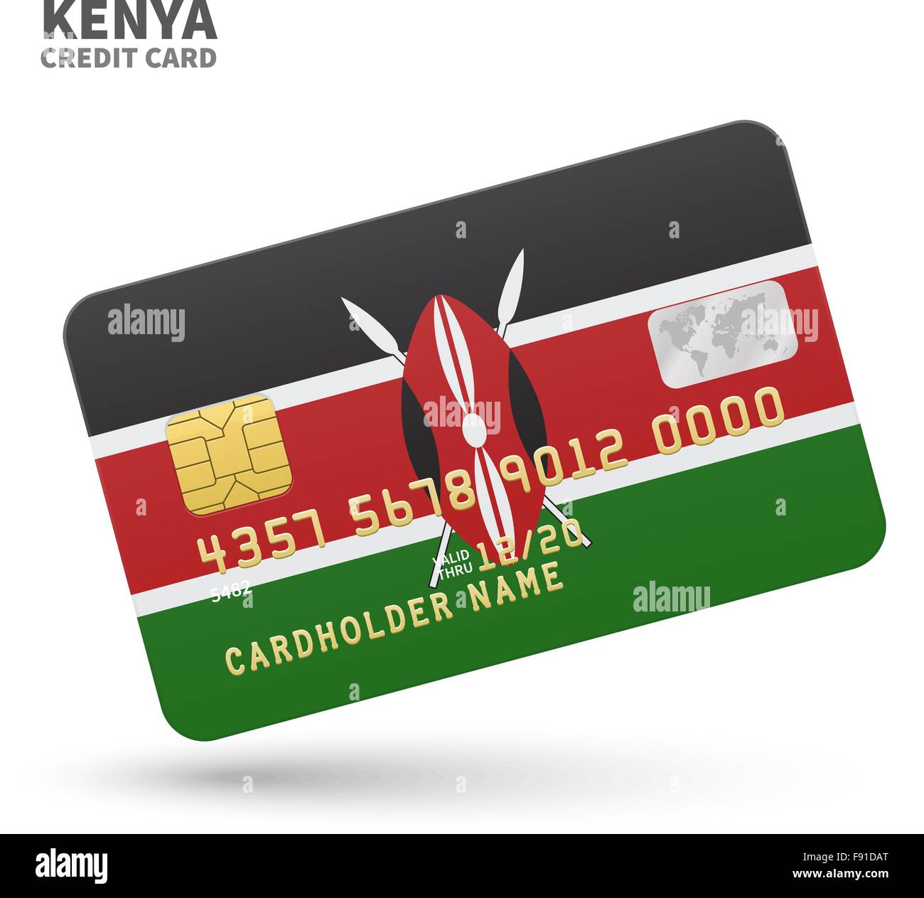 Credit card with Kenya flag background for bank, presentations and