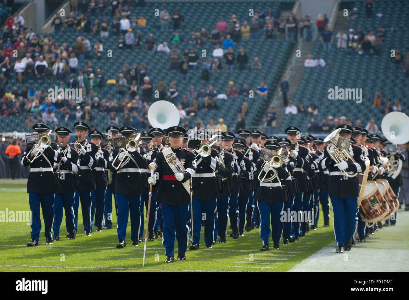 Philadelphia, PA, USA. 12th Dec, 2015. The band from The Army Black Knights walks in during the game between The Army Black Knights and The Navy Midshipmen at Lincoln Financial Field in Philadelphia, PA. Mandatory Credit: Kostas Lymperopoulos/CSM, © csm/Alamy Live News Stock Photo