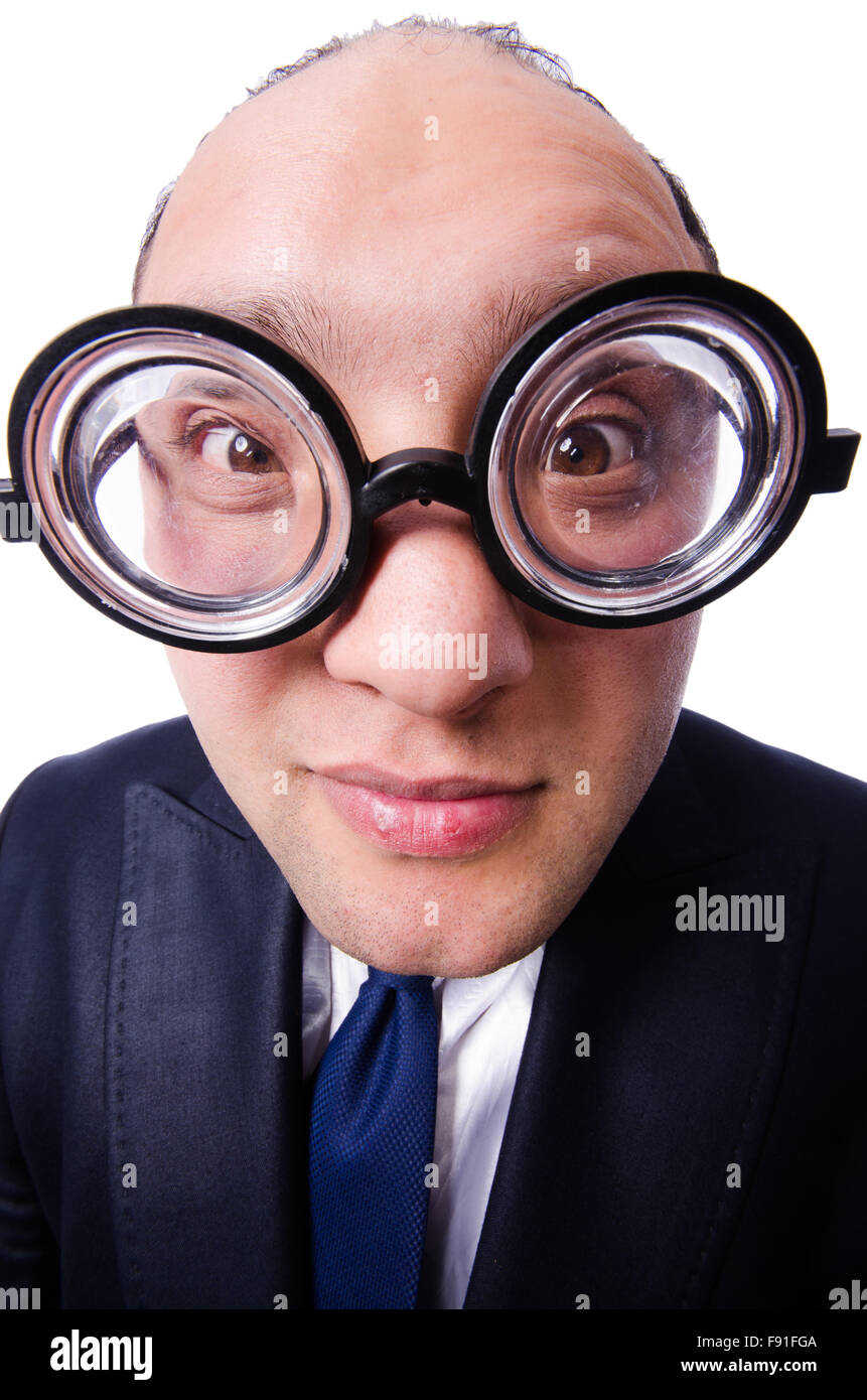 Funny man with glasses isolated on white Stock Photo - Alamy