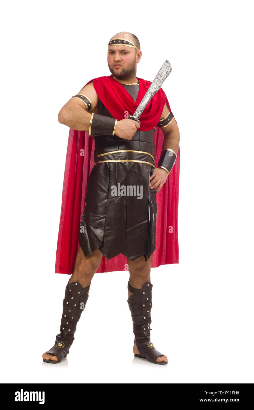 Gladiator holding sword isolated on white Stock Photo - Alamy