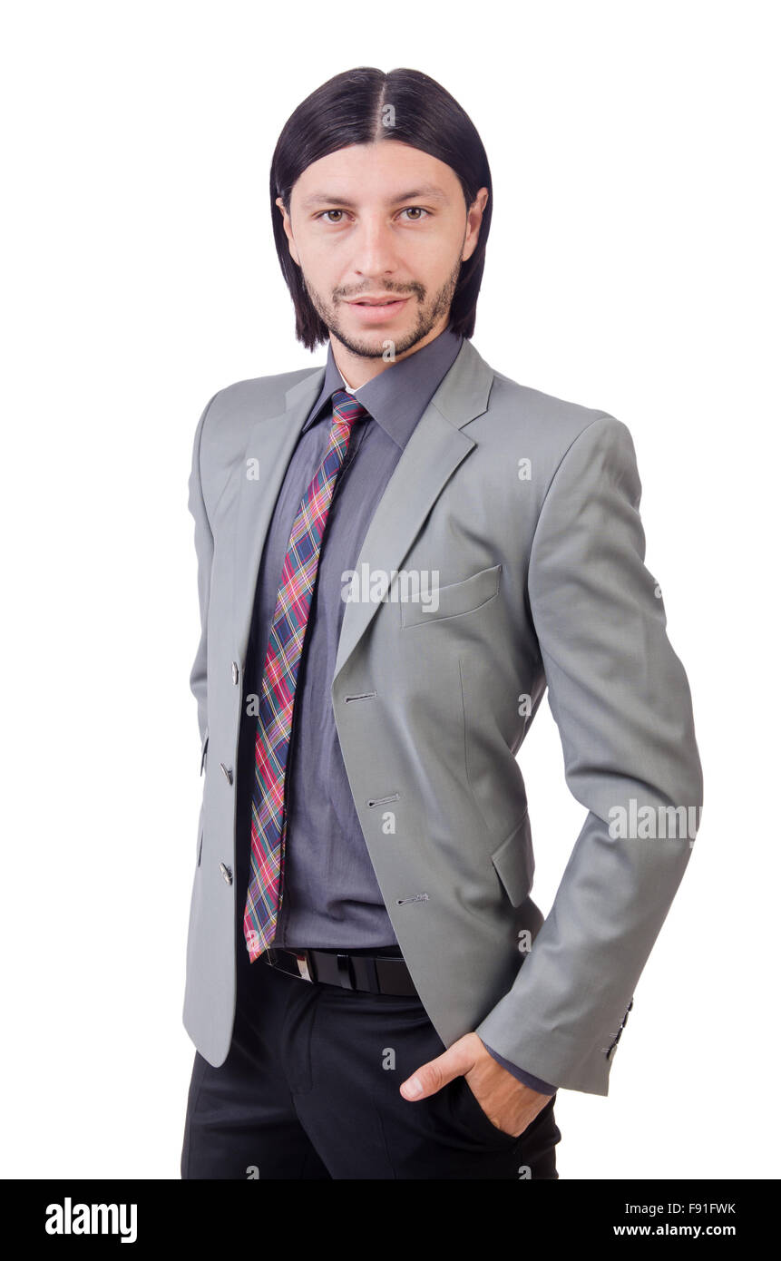Young businessman in gray suit isolated on white Stock Photo - Alamy