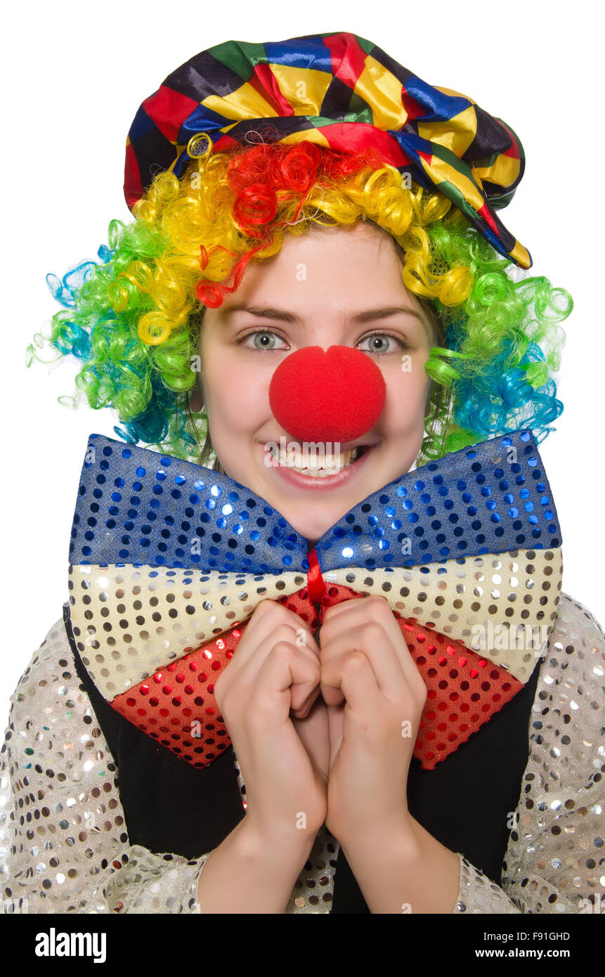 Female clown isolated on white Stock Photo - Alamy