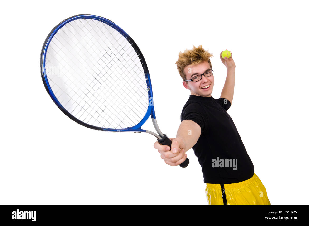 Funny tennis player isolated on white Stock Photo - Alamy