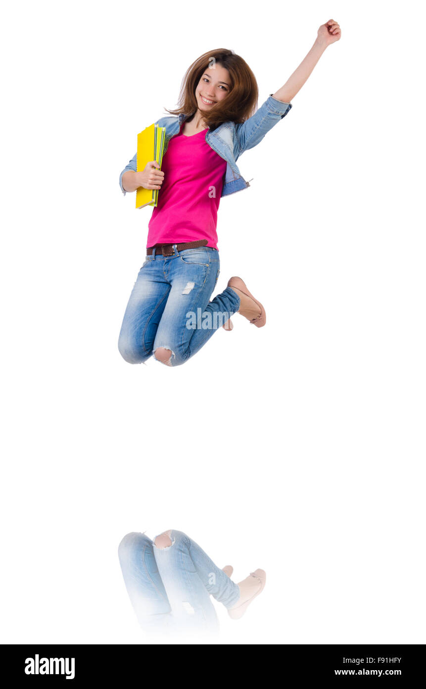 Student girl with books isolated on white Stock Photo - Alamy