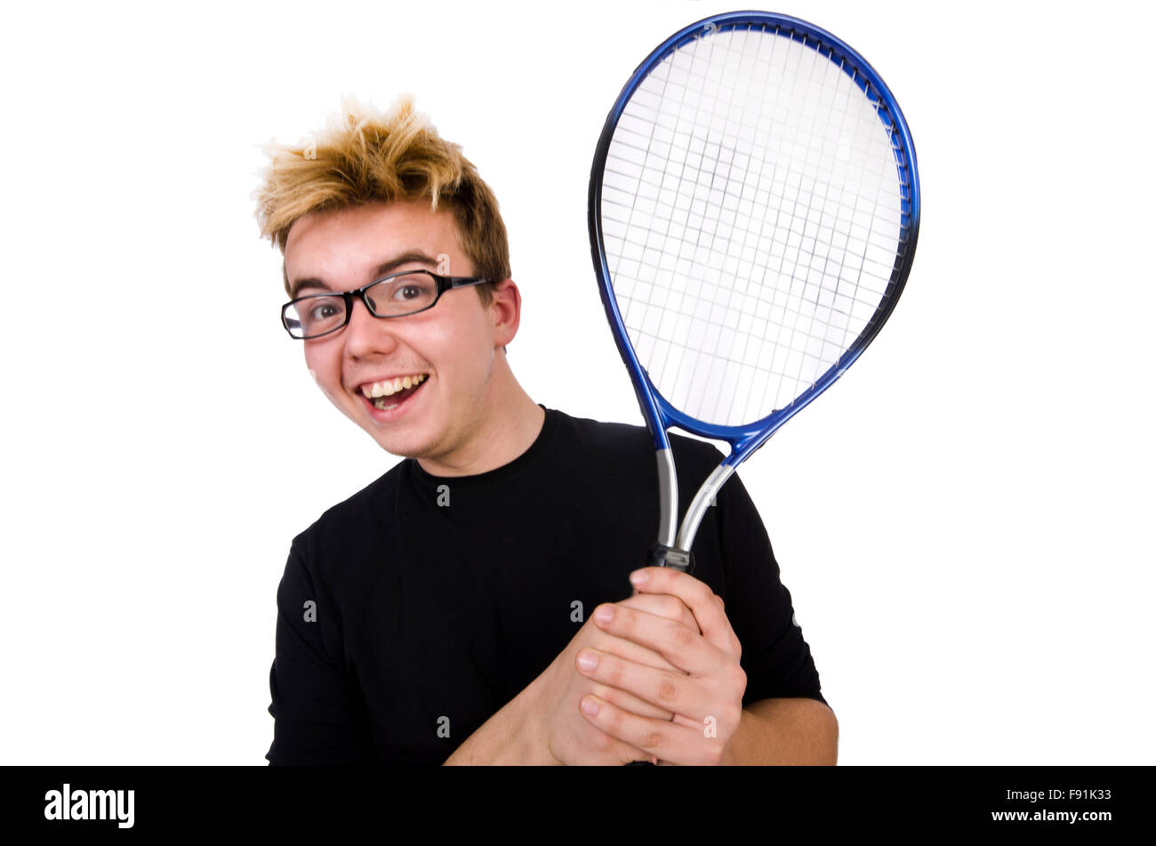 Funny tennis player isolated on white Stock Photo Alamy