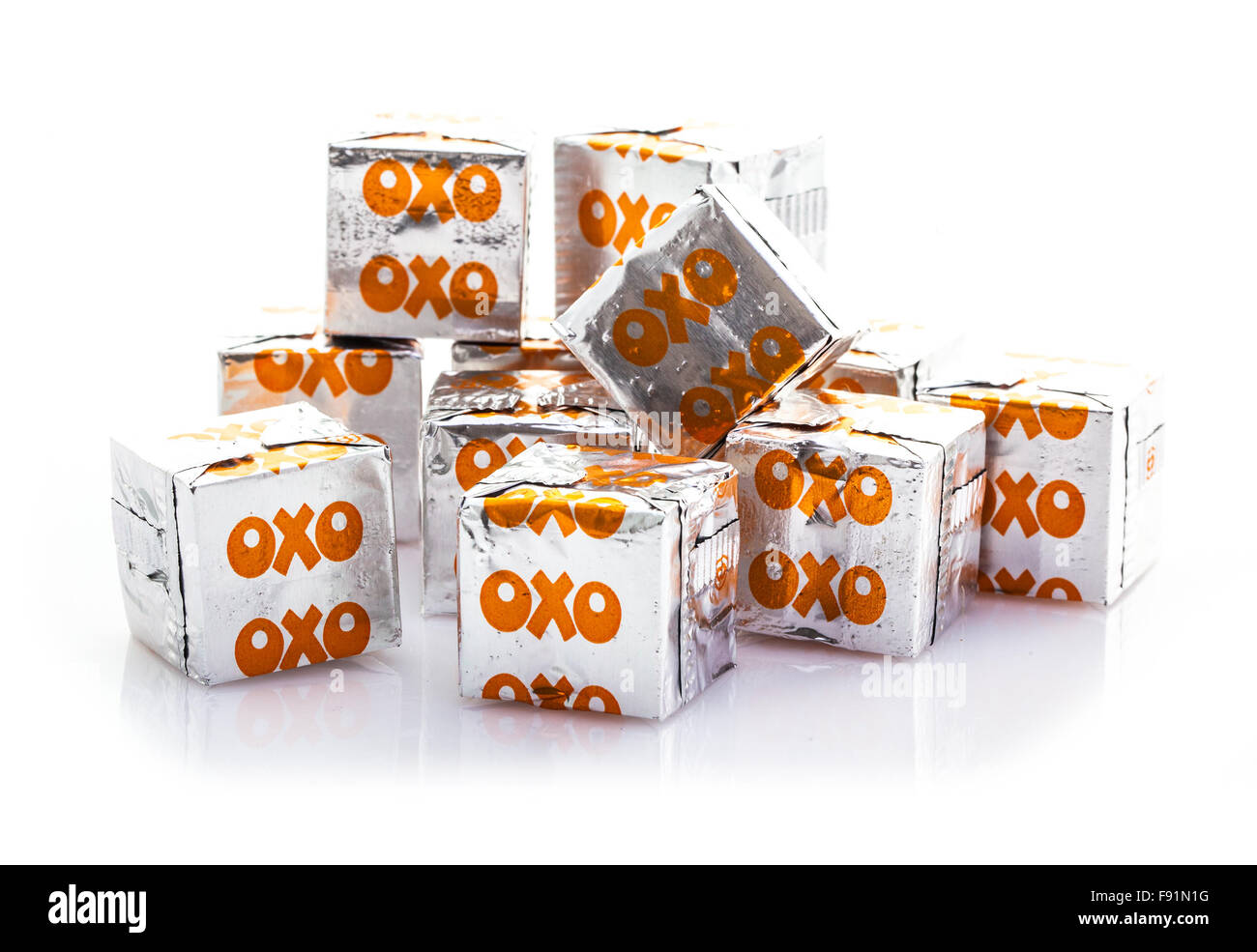 Chicken OXO stock cubes on a White Background Stock Photo