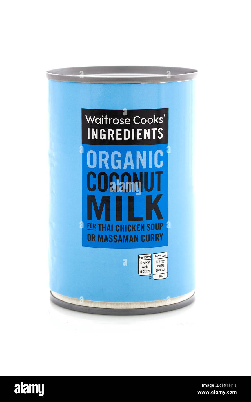 Tin Of Waitrose Cooks Ingredients Organic Coconut Milk On A White Background Stock Photo