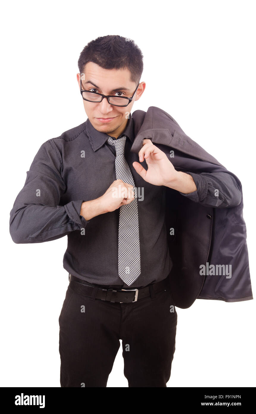 Young man in gray suit isolated on white Stock Photo - Alamy