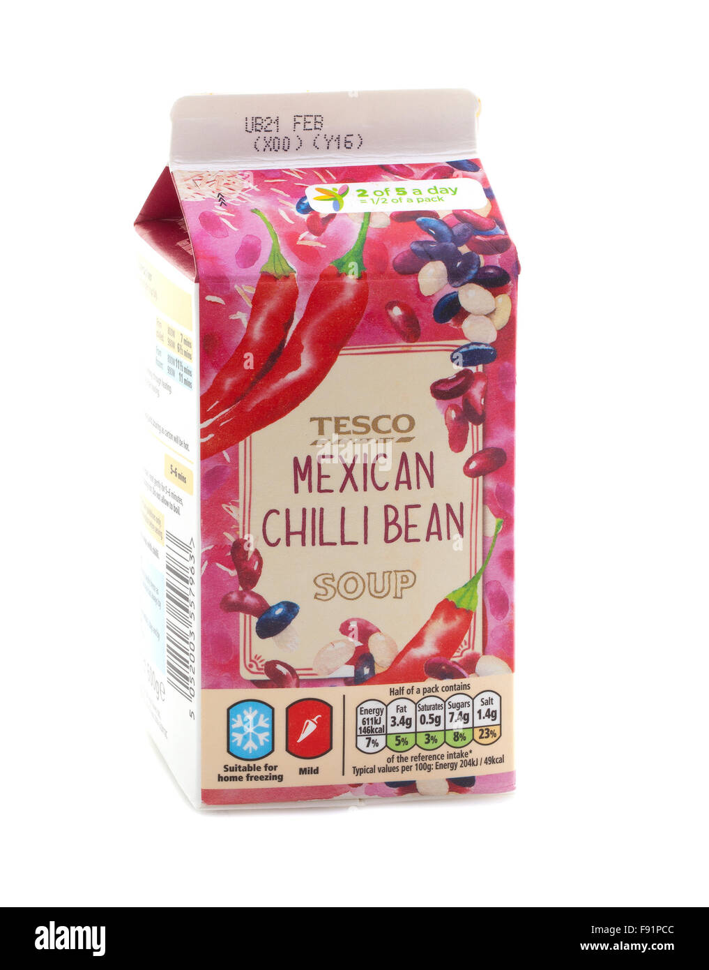 Tesco Mexican Chilli Bean Soup on a White background Stock Photo