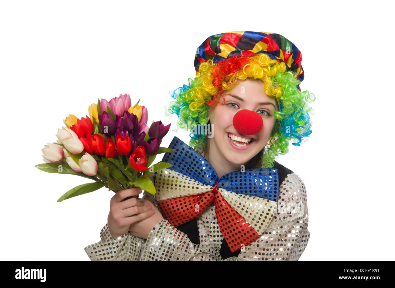 Female clown isolated on white Stock Photo - Alamy