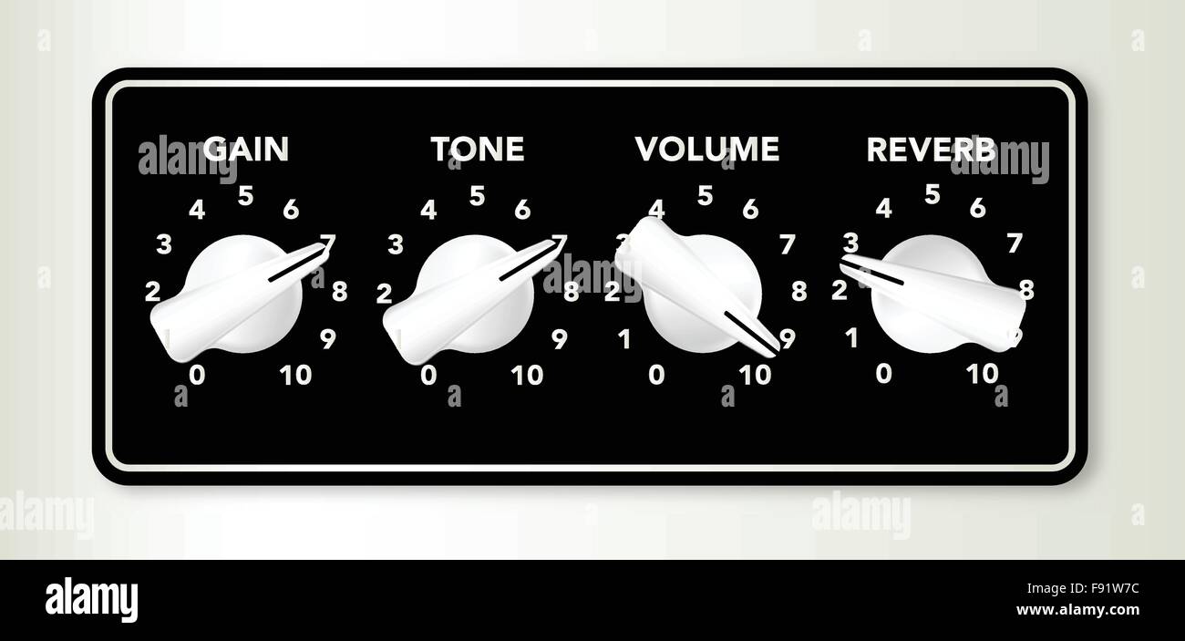 A section of an electric guitar amplifier gain tone and reverb chicken