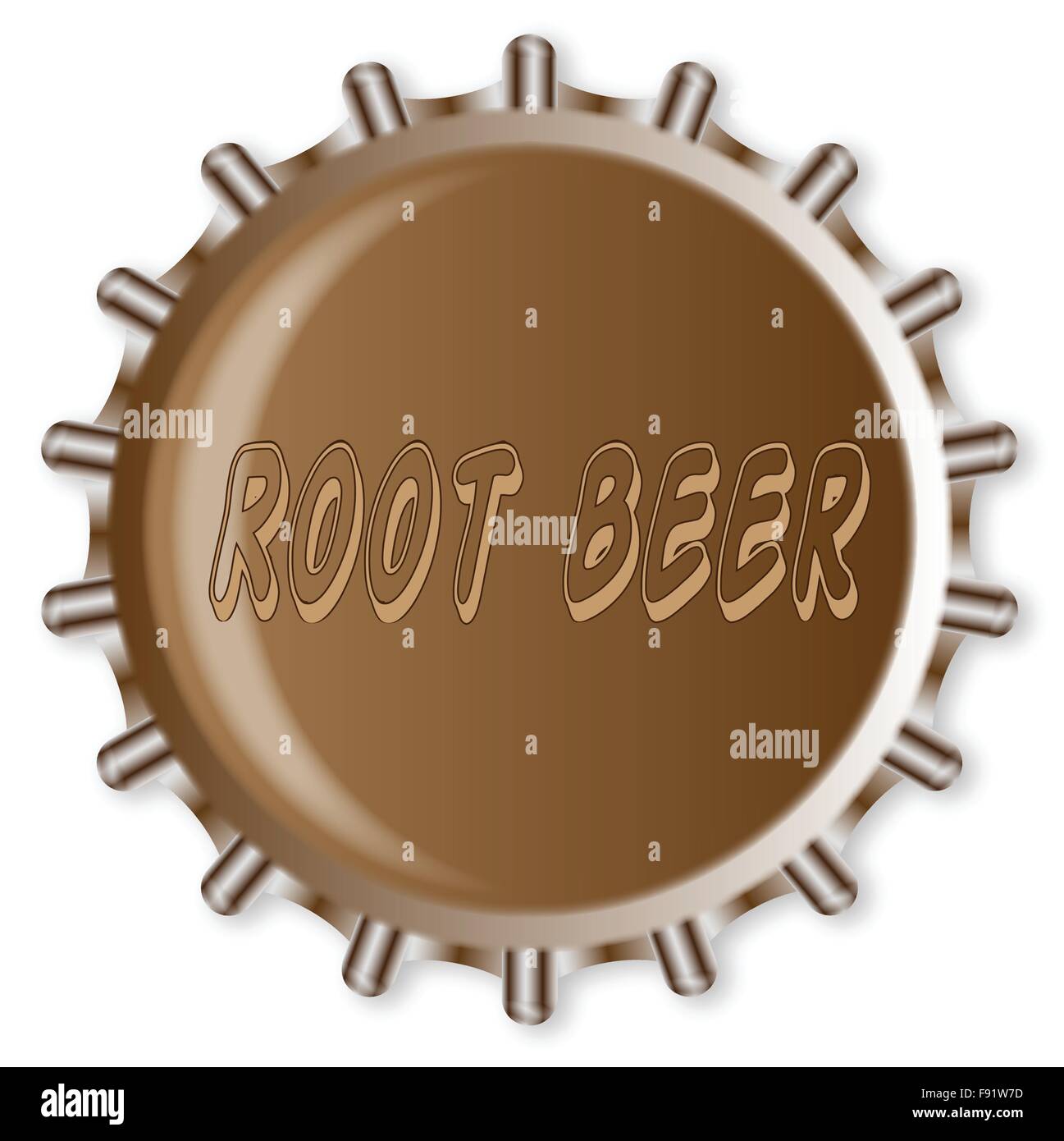 A typical metal glass bottle cap from a bottle of root beer Stock Vector