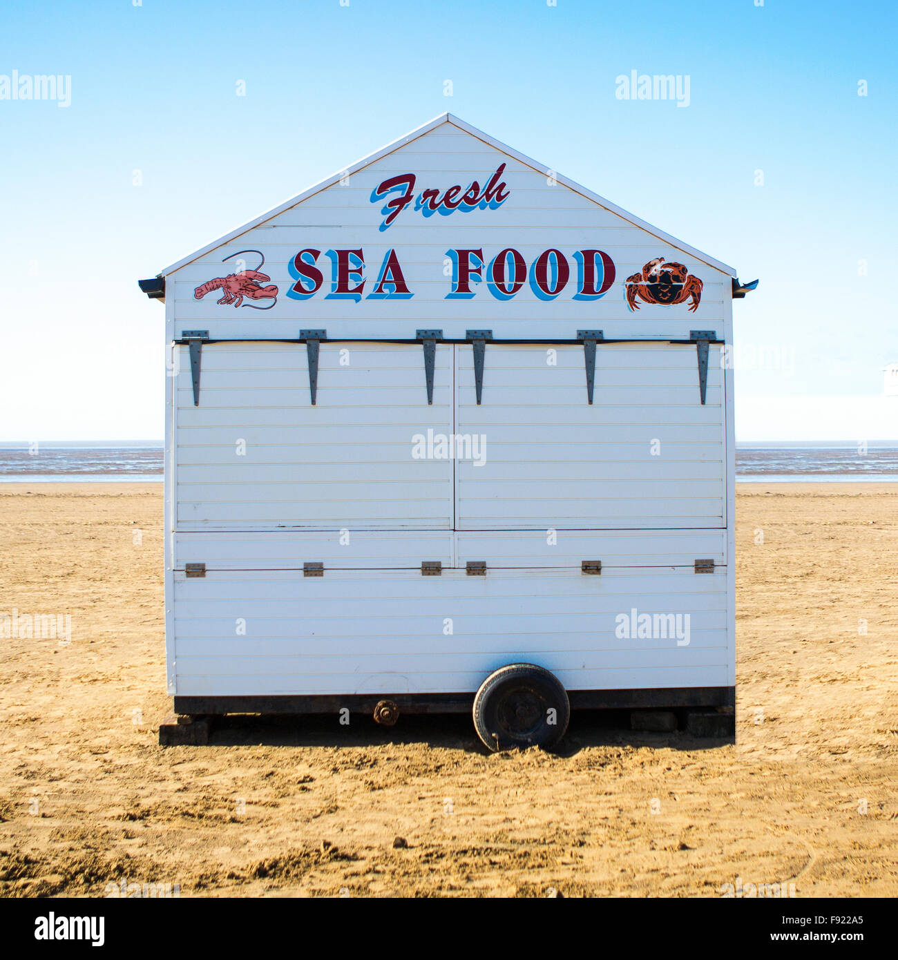Sea Food Stall on Weston-Super-Mare Beach Stock Photo