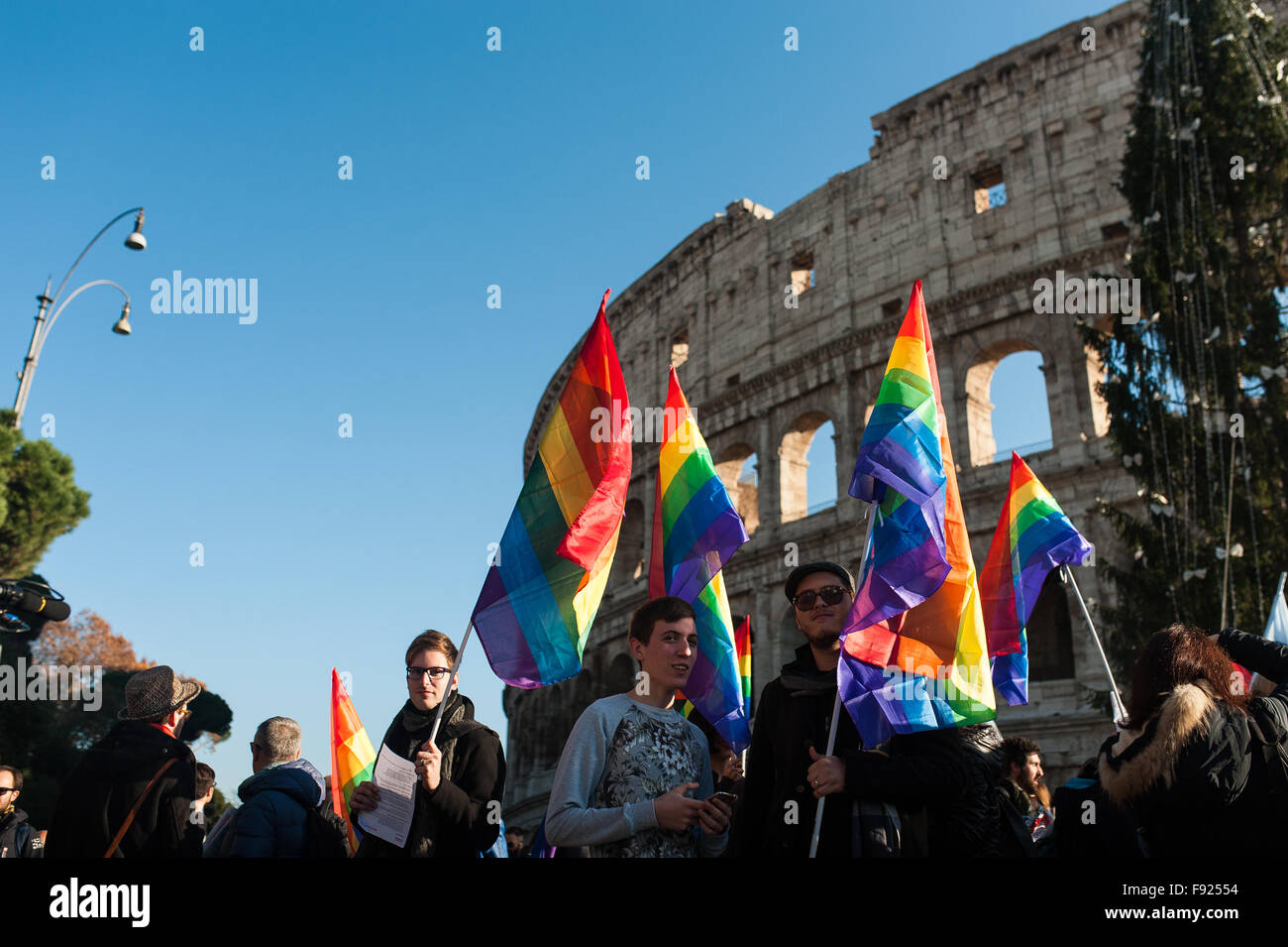 People march for gay and lgbt rights in rome with rainbows flags Stock ...