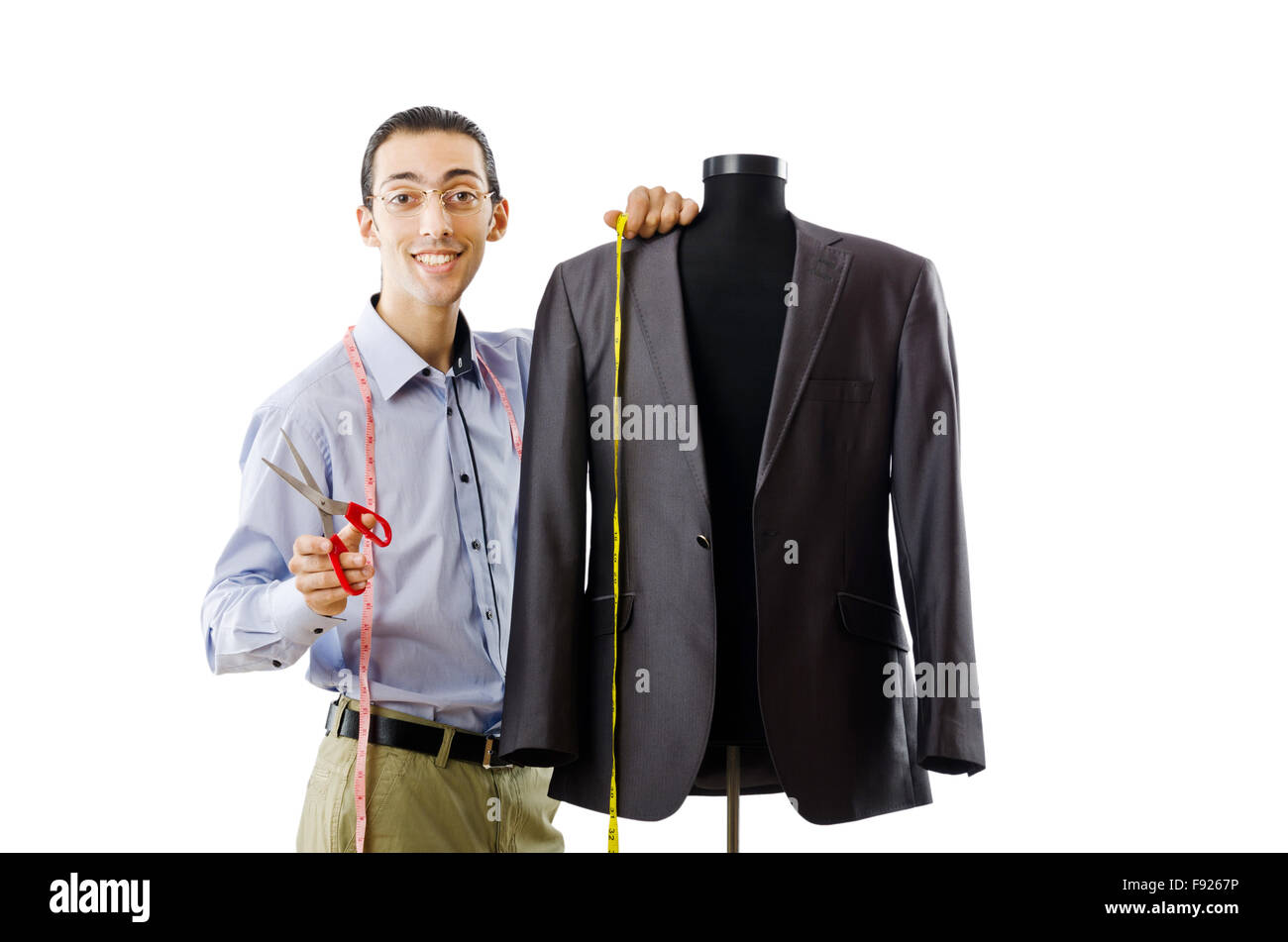 Tailor working isolated on white Stock Photo - Alamy