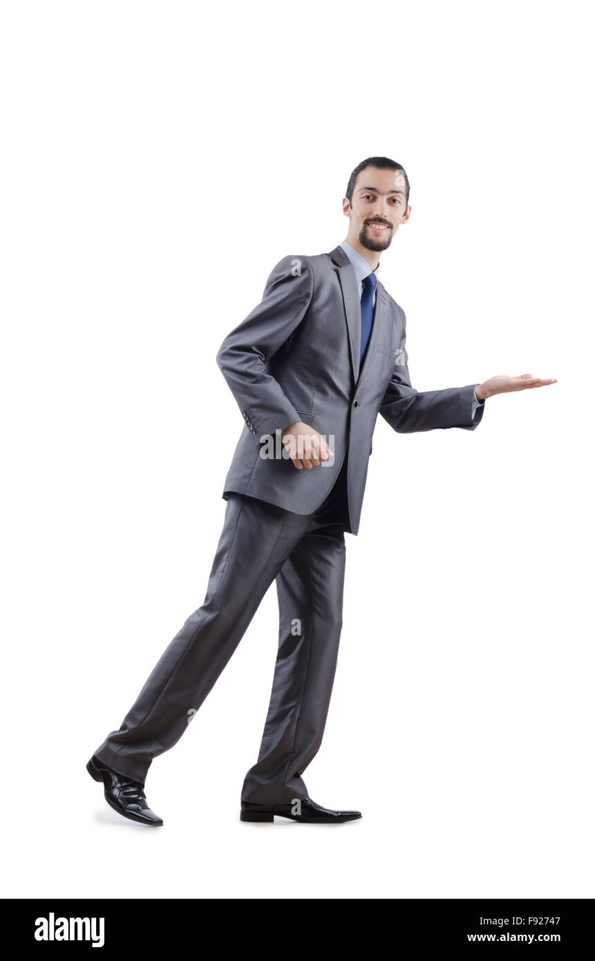 Businessman pushing away virtual obstacles Stock Photo - Alamy
