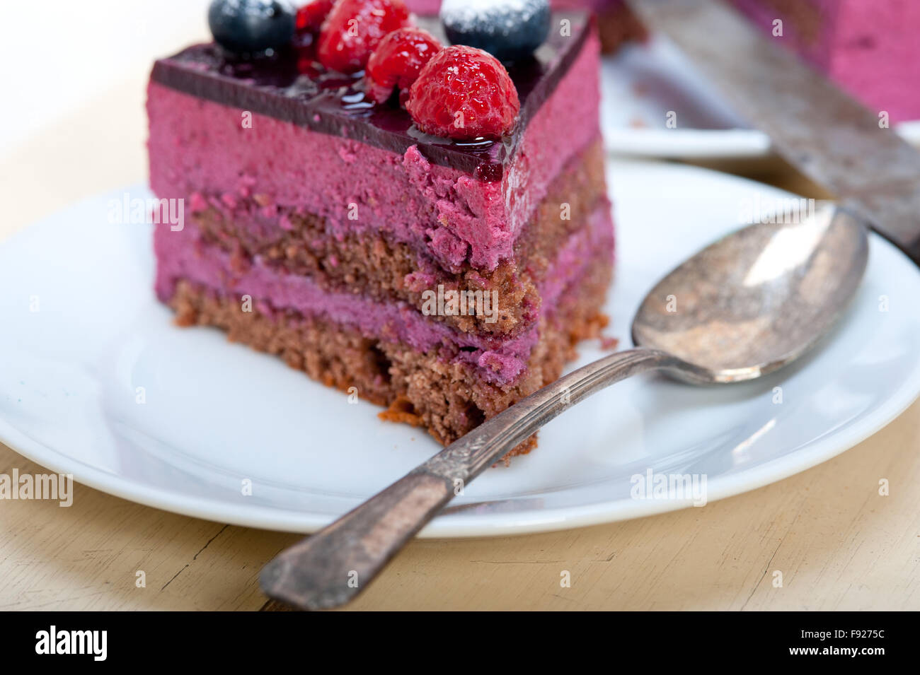 blueberry and raspberry cake mousse dessert with spice Stock Photo - Alamy