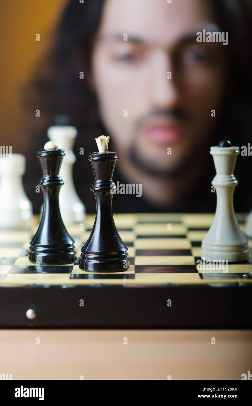 Chess player playing his game Stock Photo Alamy