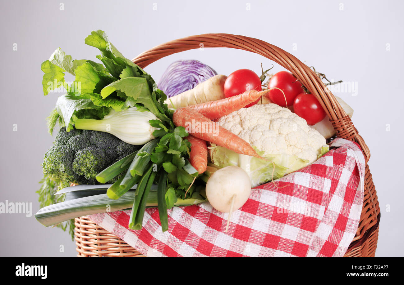 Fresh vegetables in a wicker basket Stock Photo - Alamy