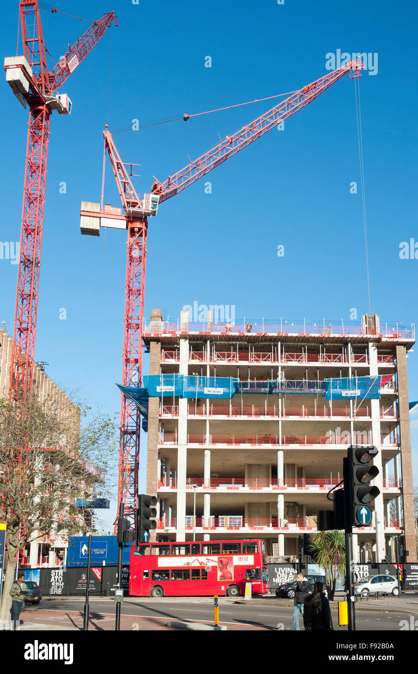 Large cranes on construction site, High Street, Stratford, Newham Borough, Greater London, England, United Kingdom Stock Photo