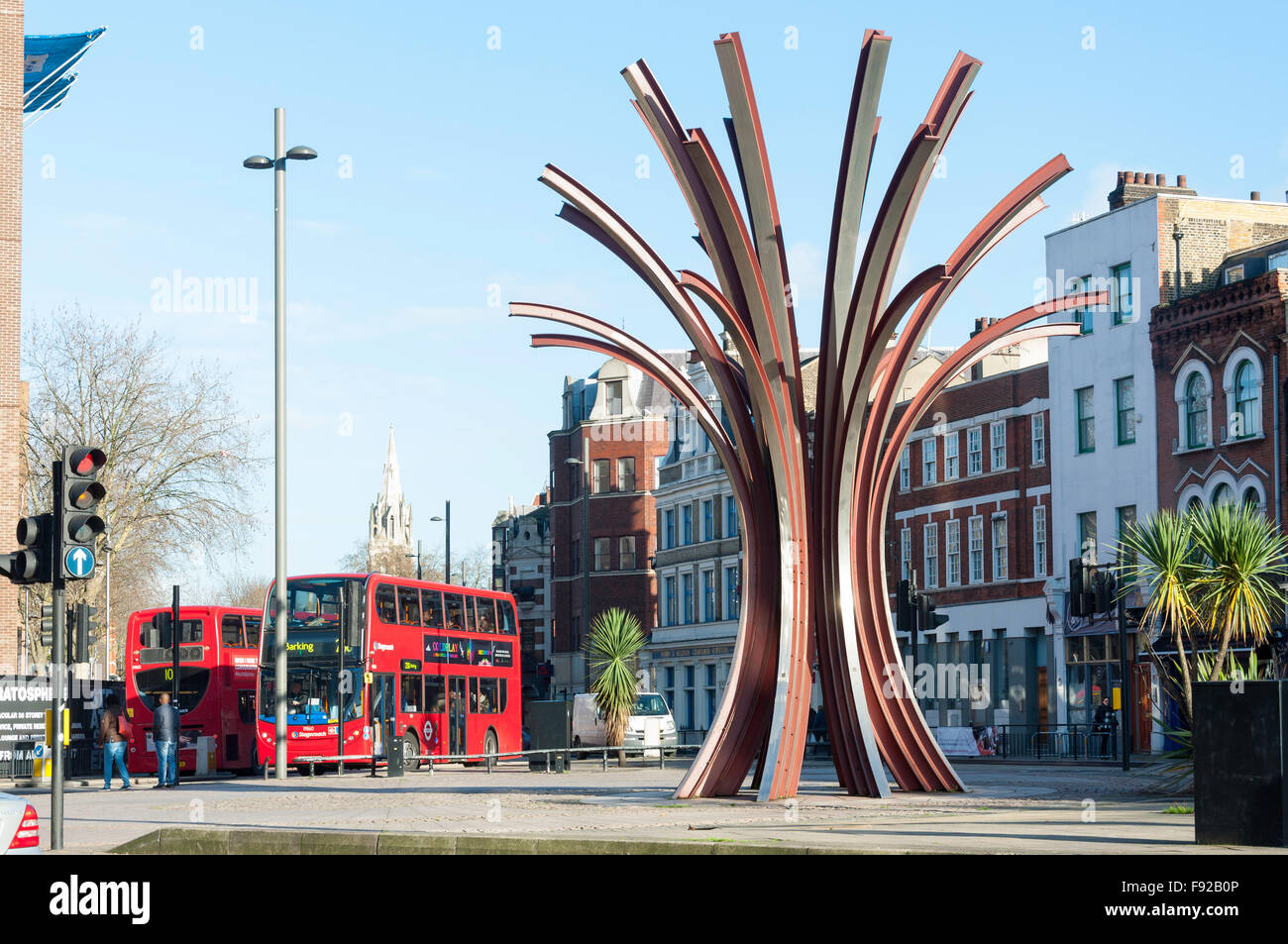 'Railway Tree' sculpture, High Street, Stratford, Newham Borough, London, Greater London, England, United Kingdom Stock Photo
