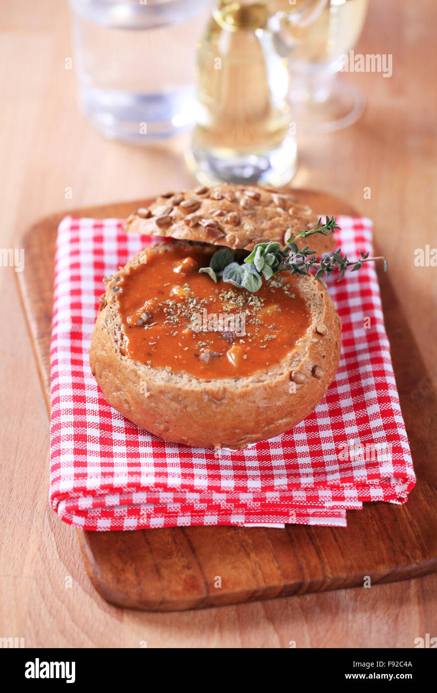 Goulash in a bread bowl Stock Photo Alamy
