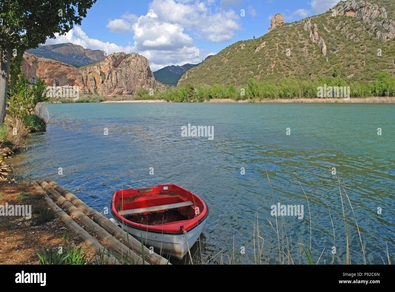 The Sant Llorenç de Montgai reservoir in Catalonia, Spain, is home to several species of water birds. Stock Photo