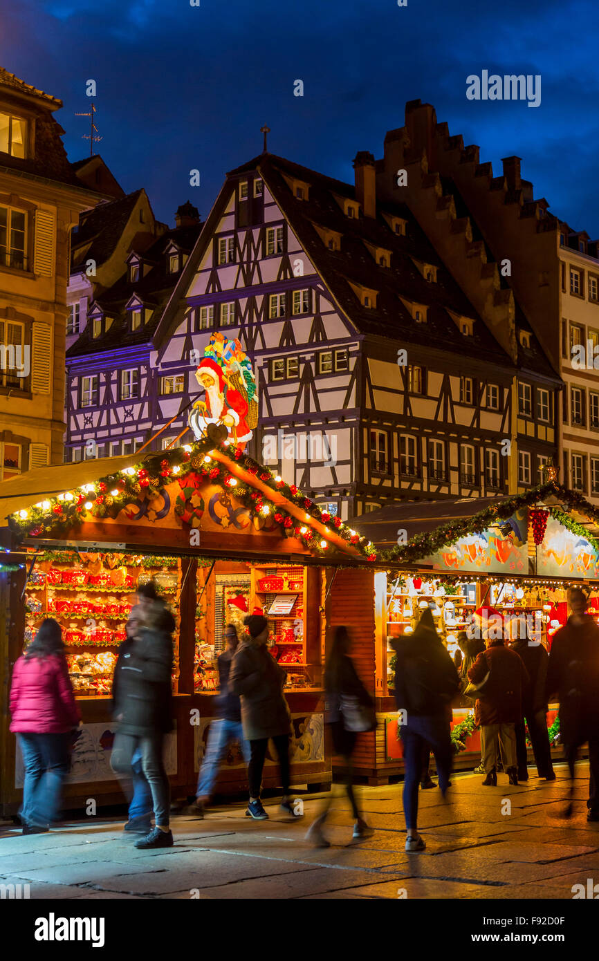 Christmas time in Strasbourg, Alsace, France, Xmas illumination, Christmas market around the cathedral, old town, Stock Photo