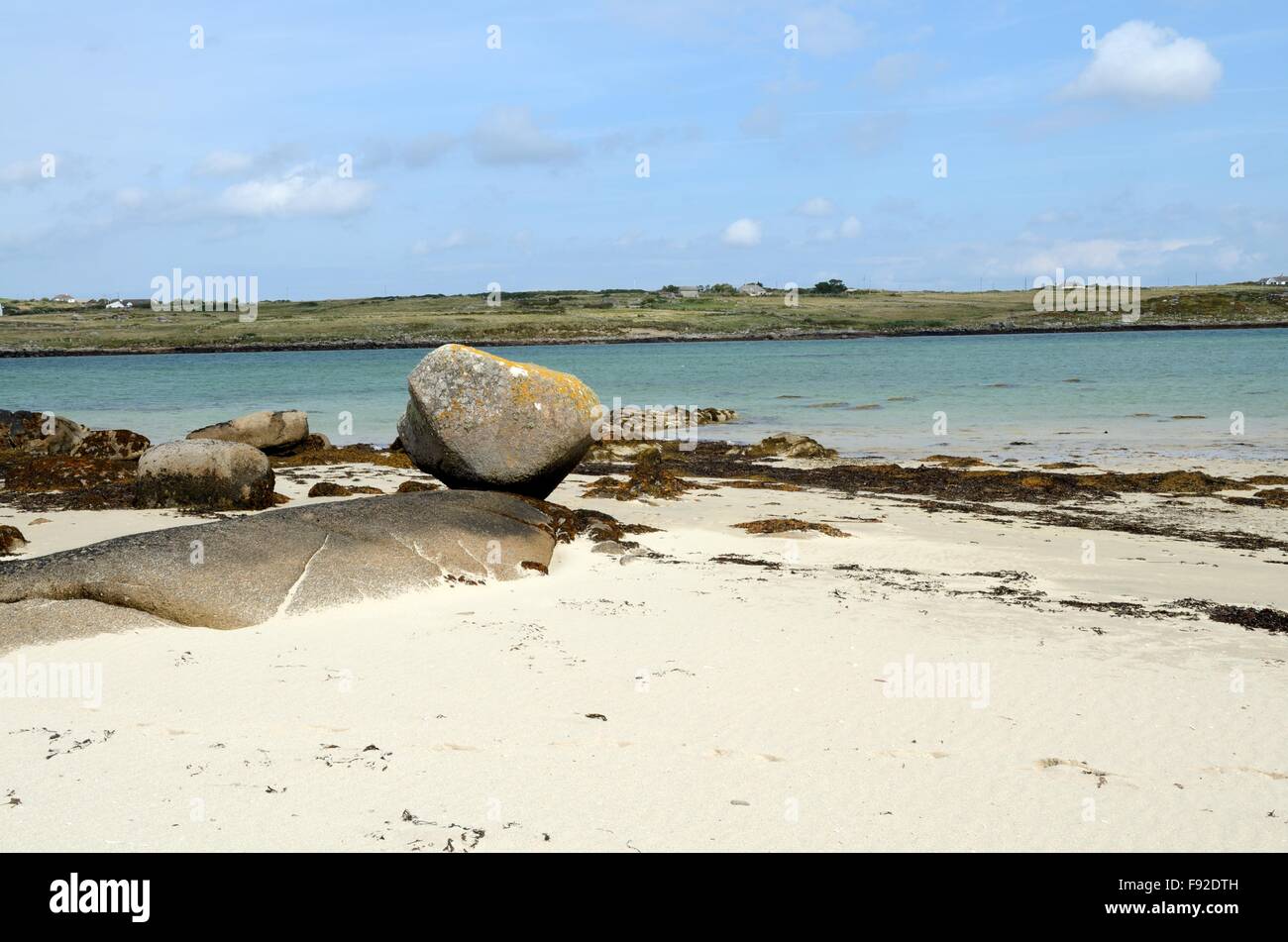 Empty white sandy beach Omey Island Aughrus peninsula Connemara Ireland Stock Photo