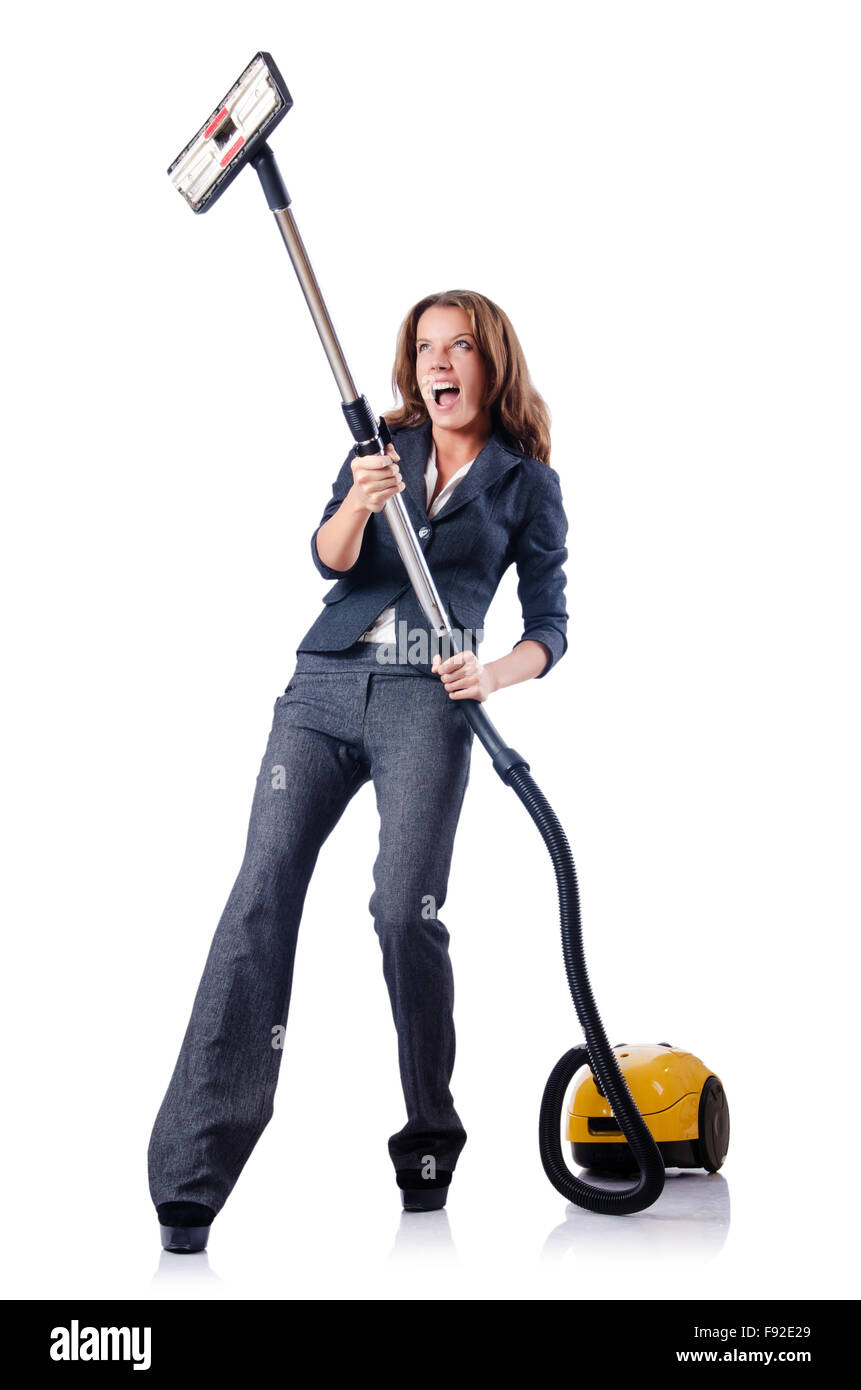 Woman cleaning with vacuum cleaner Stock Photo - Alamy