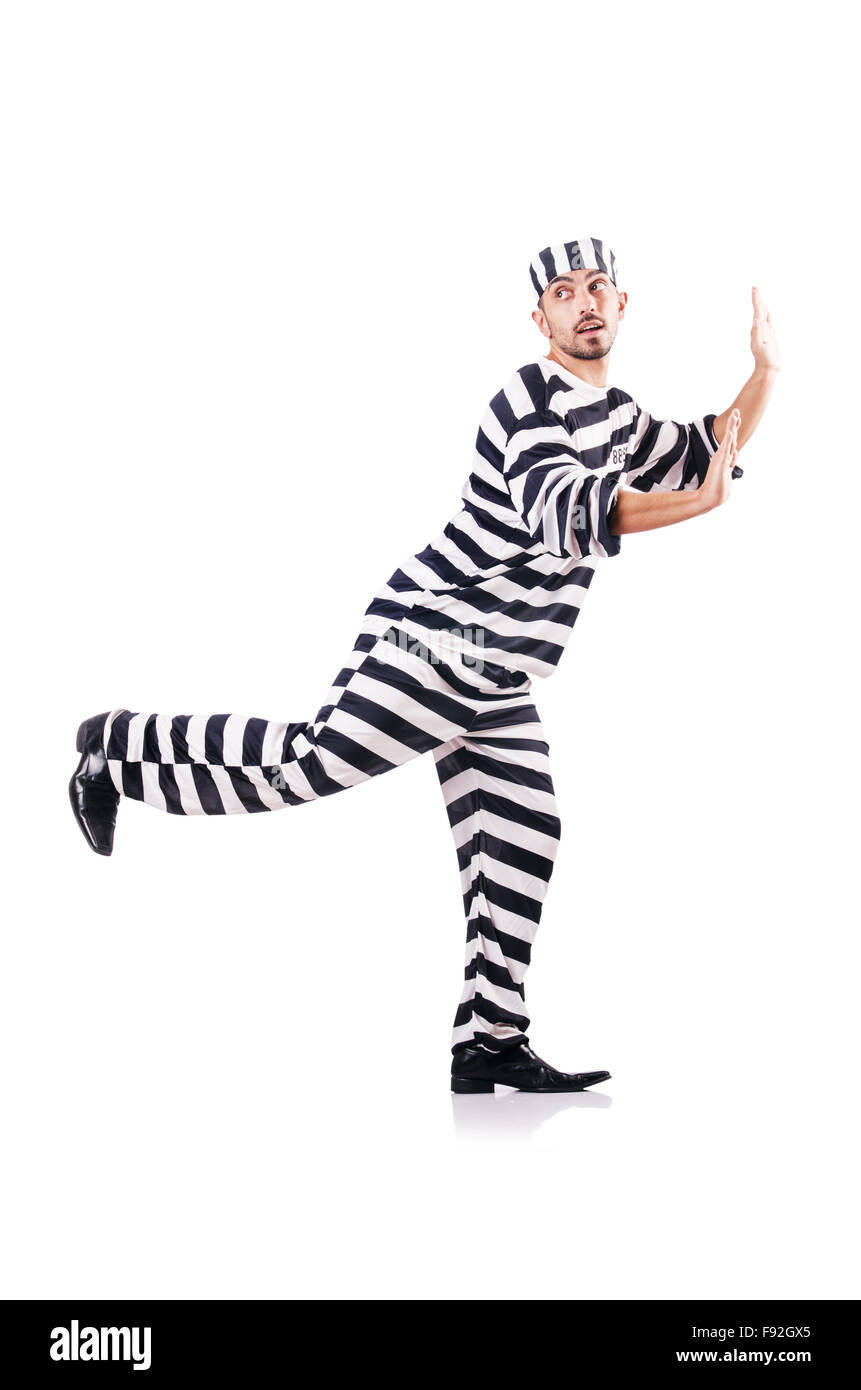 Convict criminal in striped uniform Stock Photo