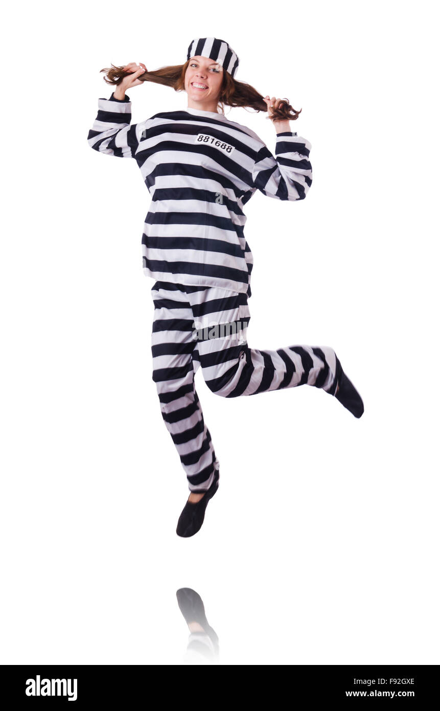 Convict criminal in striped uniform Stock Photo