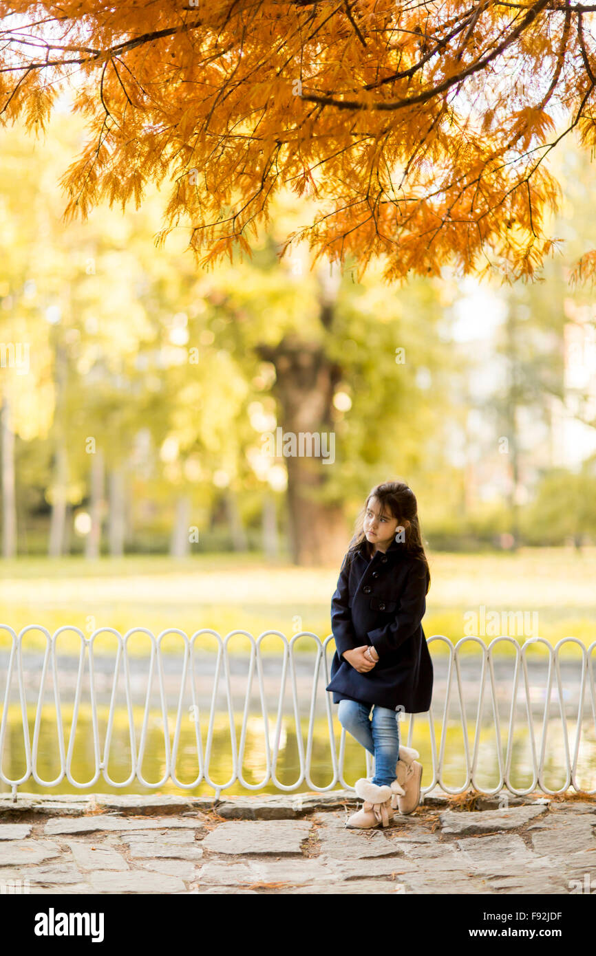 Little girl in the autumn park Stock Photo - Alamy