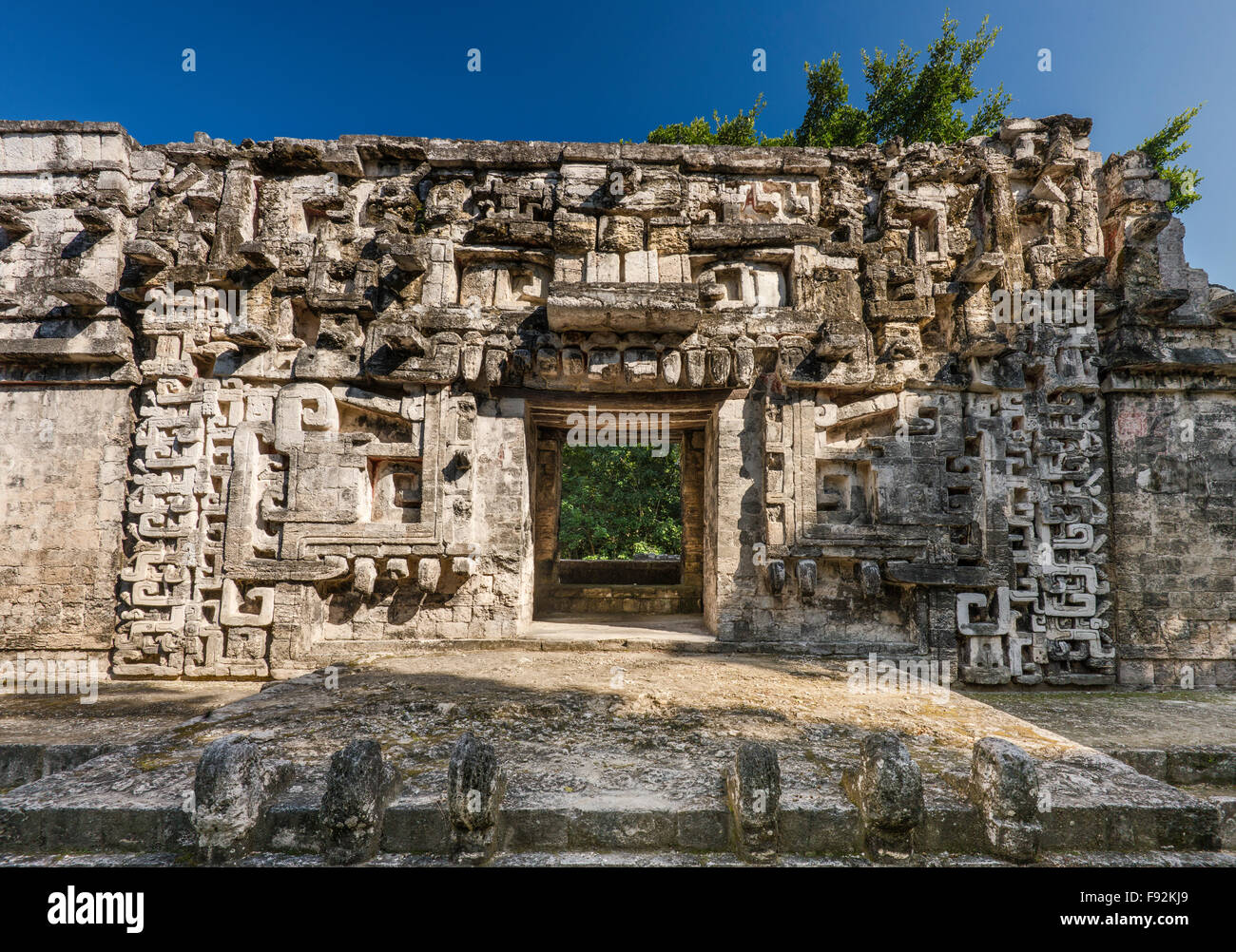 Monster-mouth doorway at House of the Serpent Mouth, Maya ruin at Chicanna archaeological site, La Ruta Rio Bec, Yucatan, Mexico Stock Photo