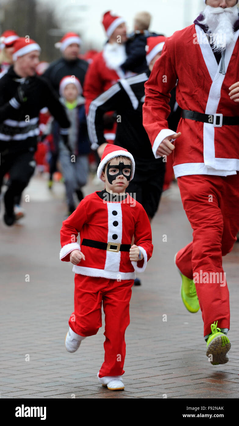 The annual Manchester United Foundation Santa Run, Old Trafford, Manchester Stock Photo Alamy