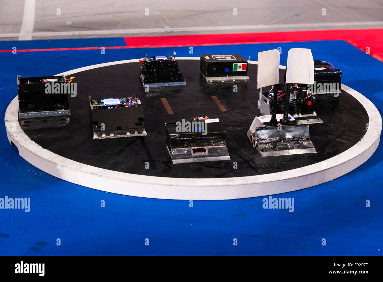 Sumo robots on display at the International Robot Sumo Tournament