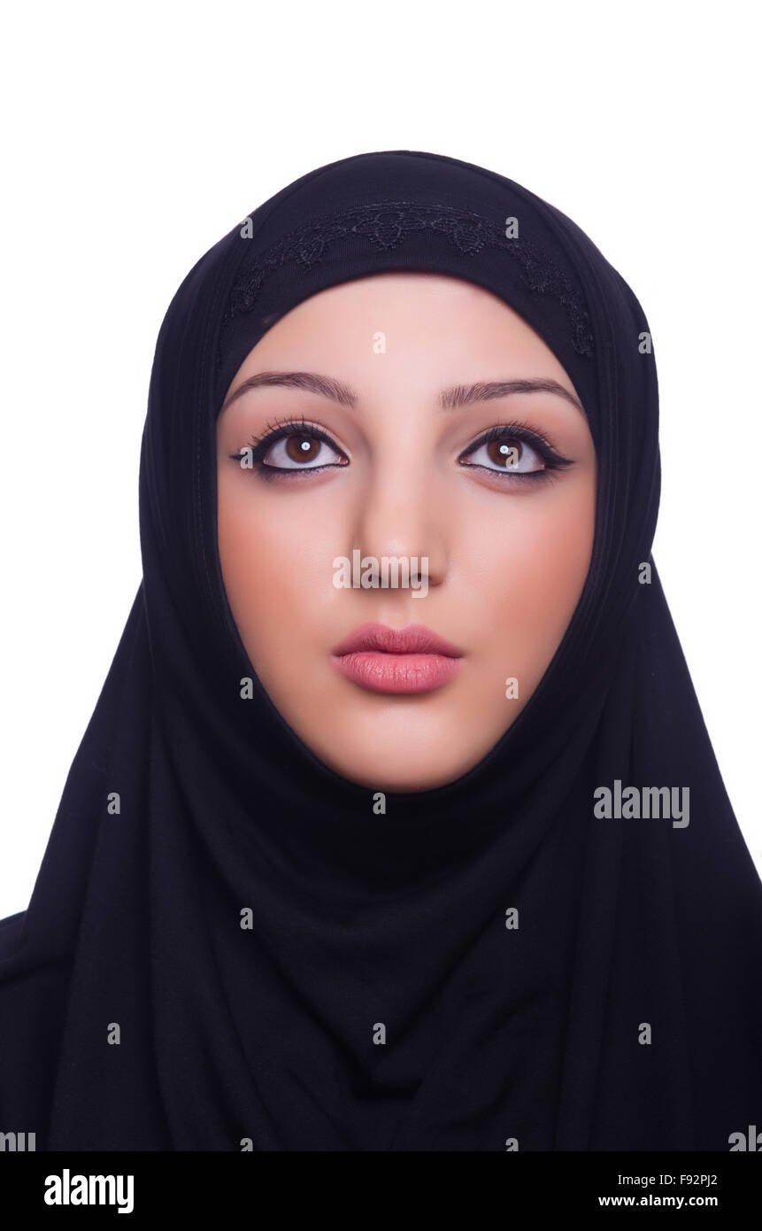 Muslim young woman wearing hijab on white Stock Photo - Alamy