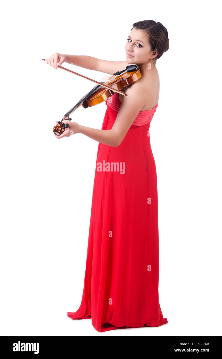 Young girl with violin on white Stock Photo - Alamy