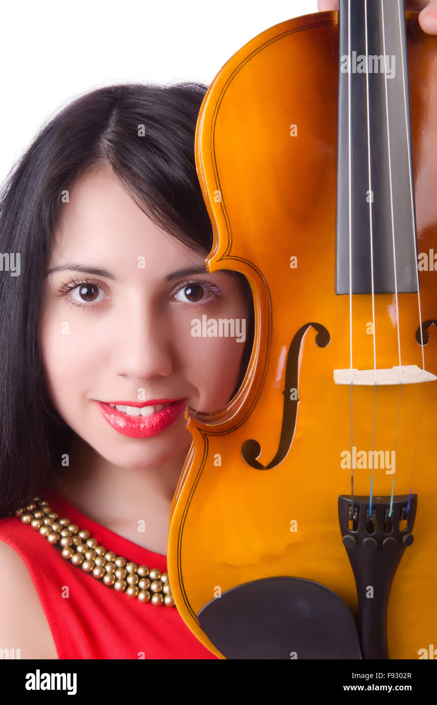 Young girl with violin on white Stock Photo - Alamy