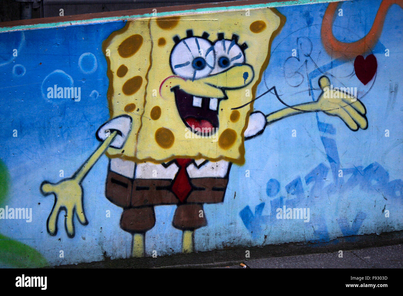 Graffity/ Street art: Sponge Bob, Berlin. Stock Photo