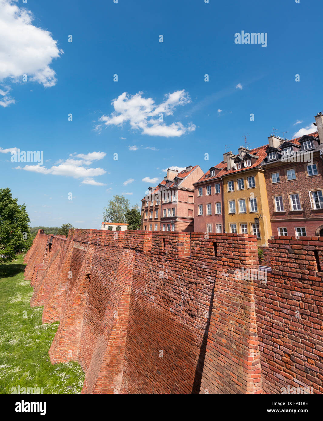 City wall and old houses, historic centre, Warsaw, Mazovia Province, Poland Stock Photo