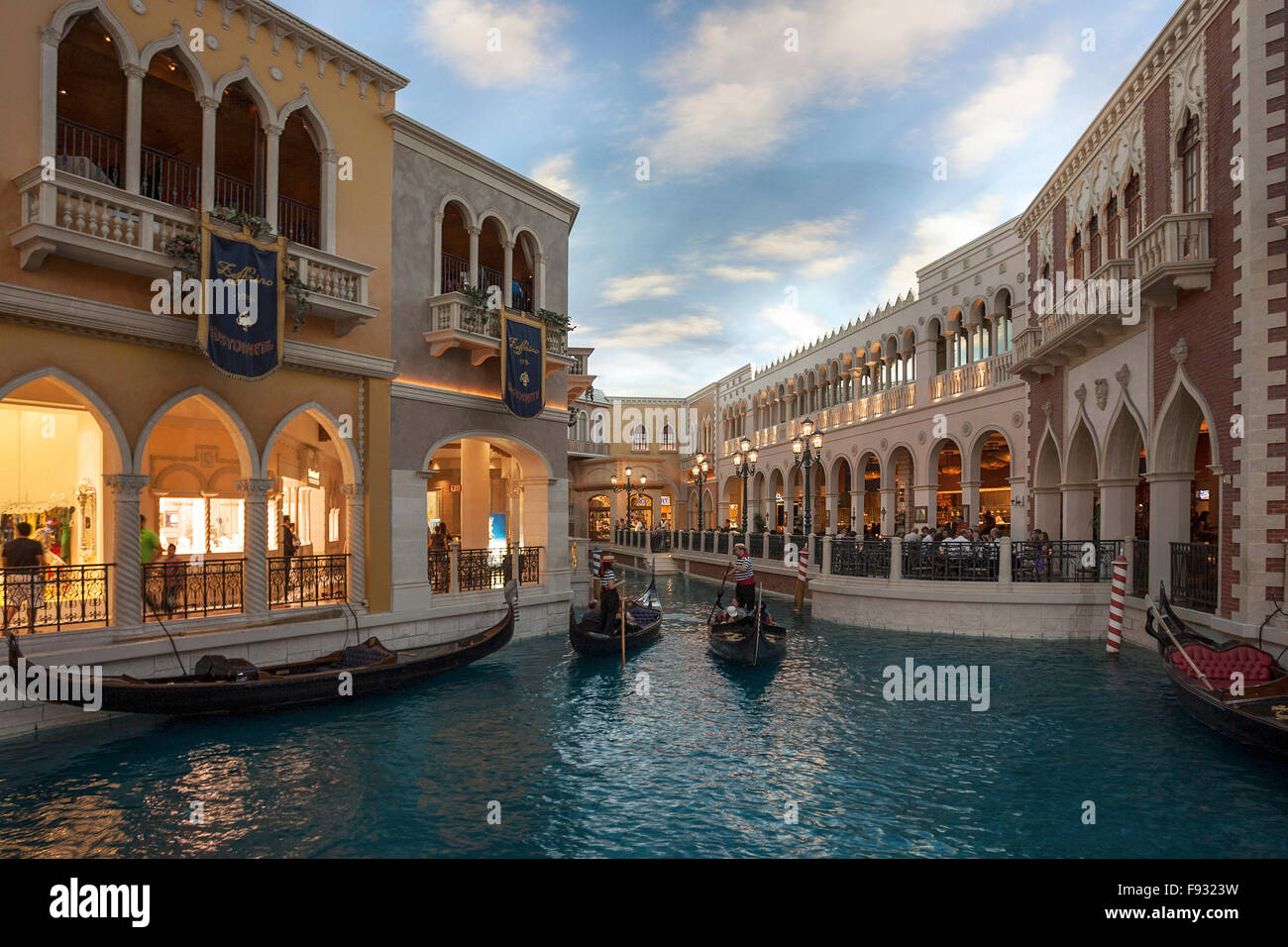The Venetian Hotel, canal with gondolas and gondoliers, Las Vegas, Nevada, USA Stock Photo