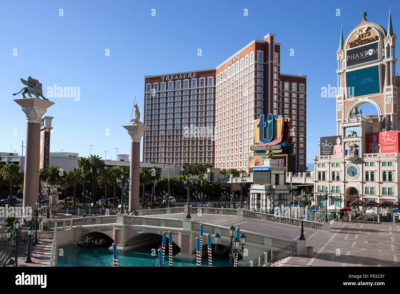 View of Treasure Island from The Venetian Hotel, Las Vegas, Nevada, USA Stock Photo