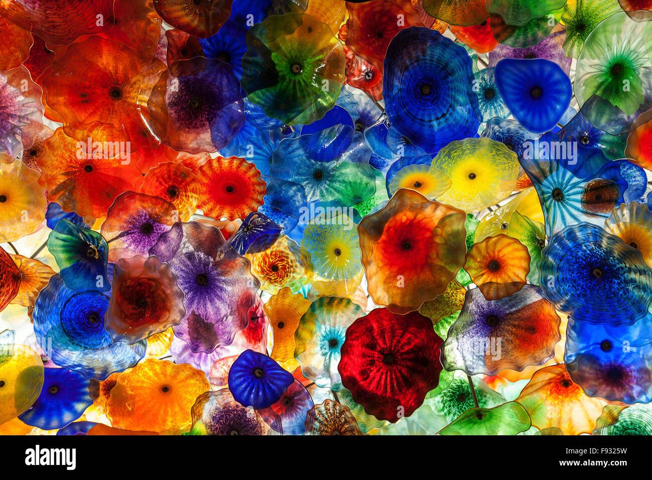 Colourful hand blown glass flowers, lobby ceiling in Bellagio Hotel