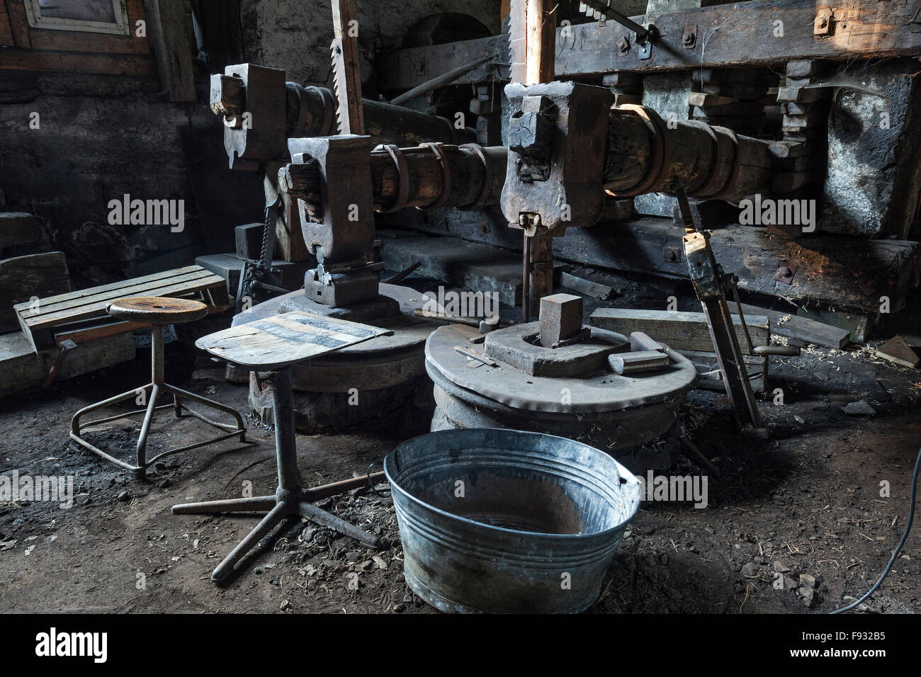 with hammer, old hammer mill at the Ostrach, Obere