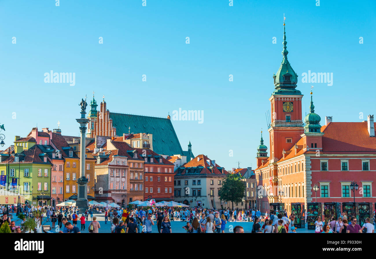 Castle Square, Royal Square with Sigismund column and Royal Castle, historic centre, Warsaw, Mazovia Province, Poland Stock Photo