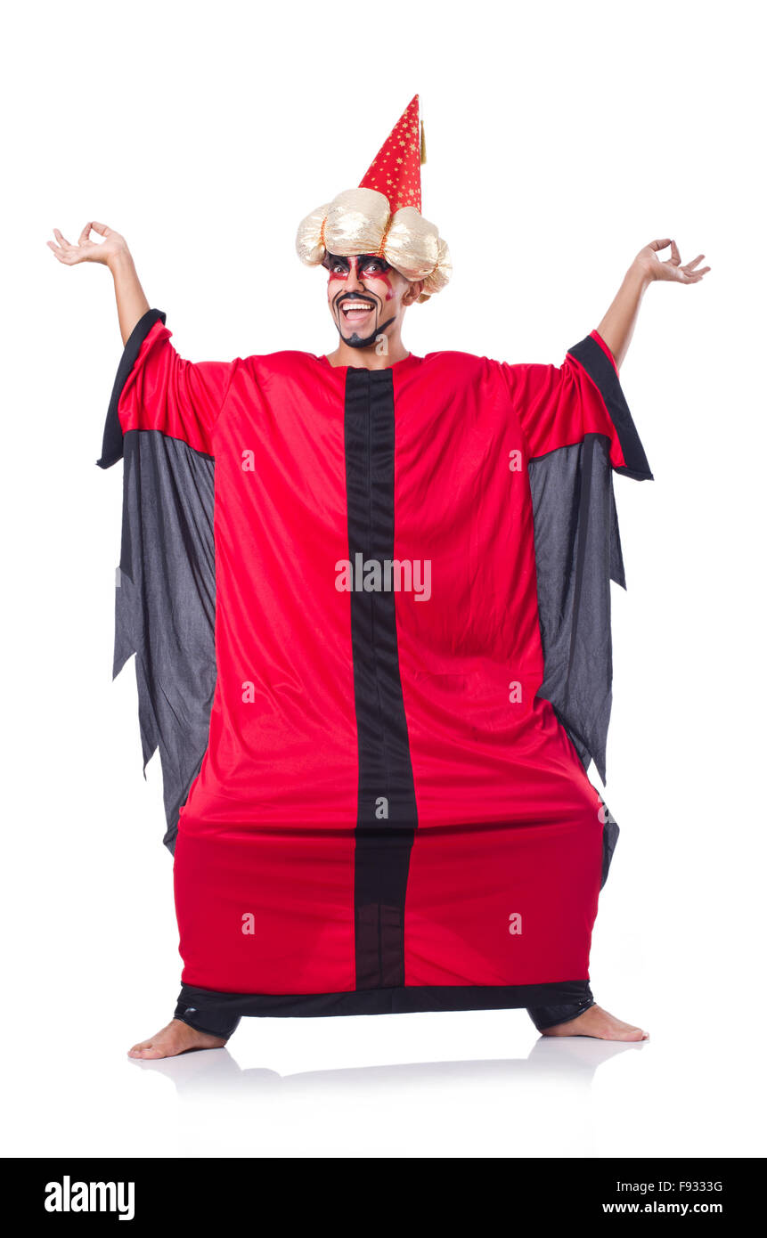 Wizard in red costume isolated on white Stock Photo - Alamy