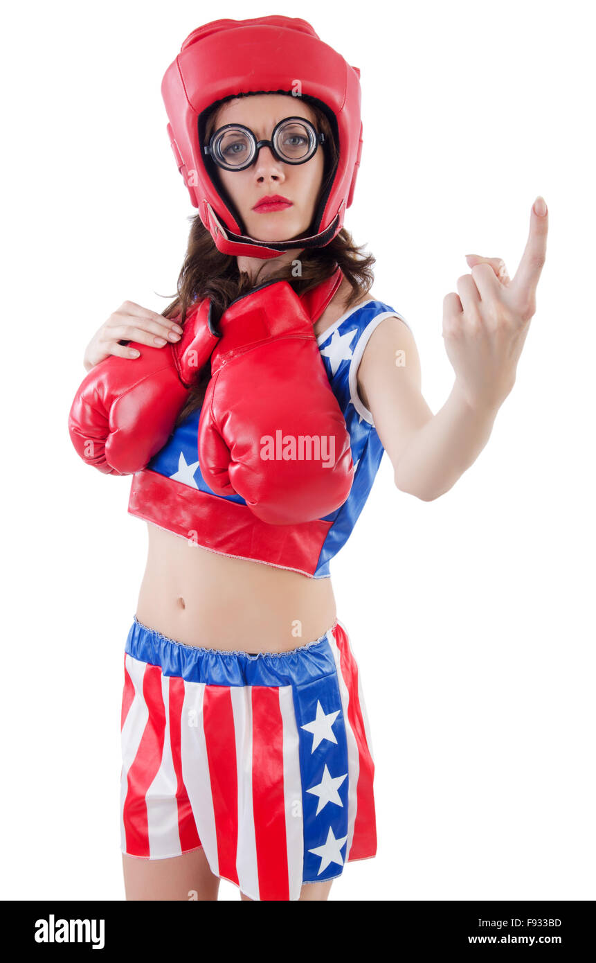 Funny female boxer isolated on white Stock Photo Alamy