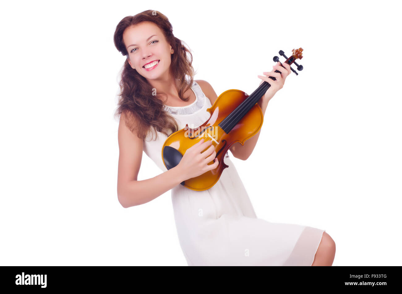 Young girl with violin on white Stock Photo - Alamy